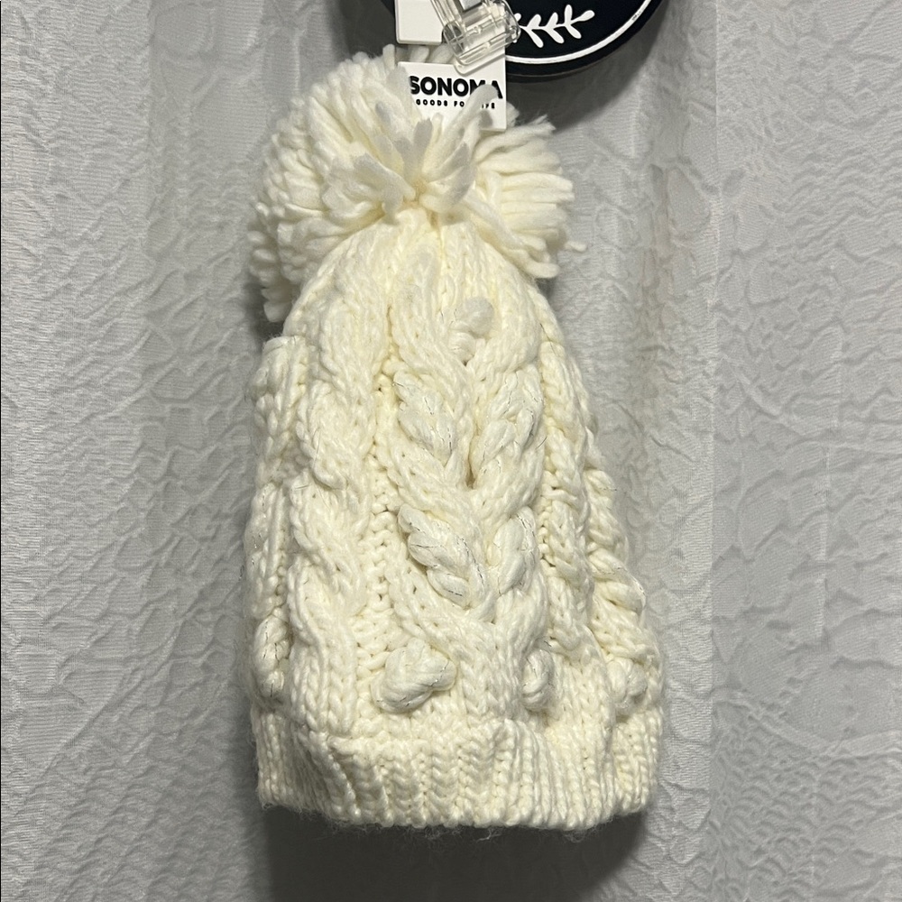 Sonoma Cream Cable Knit Pom-Pom Beanie